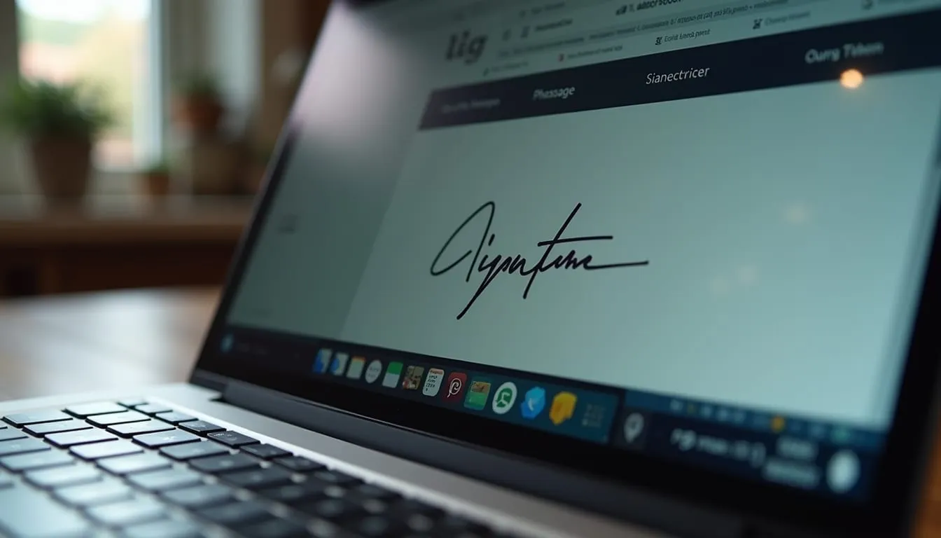 Eye-level view of a laptop showing a simple online signature interface