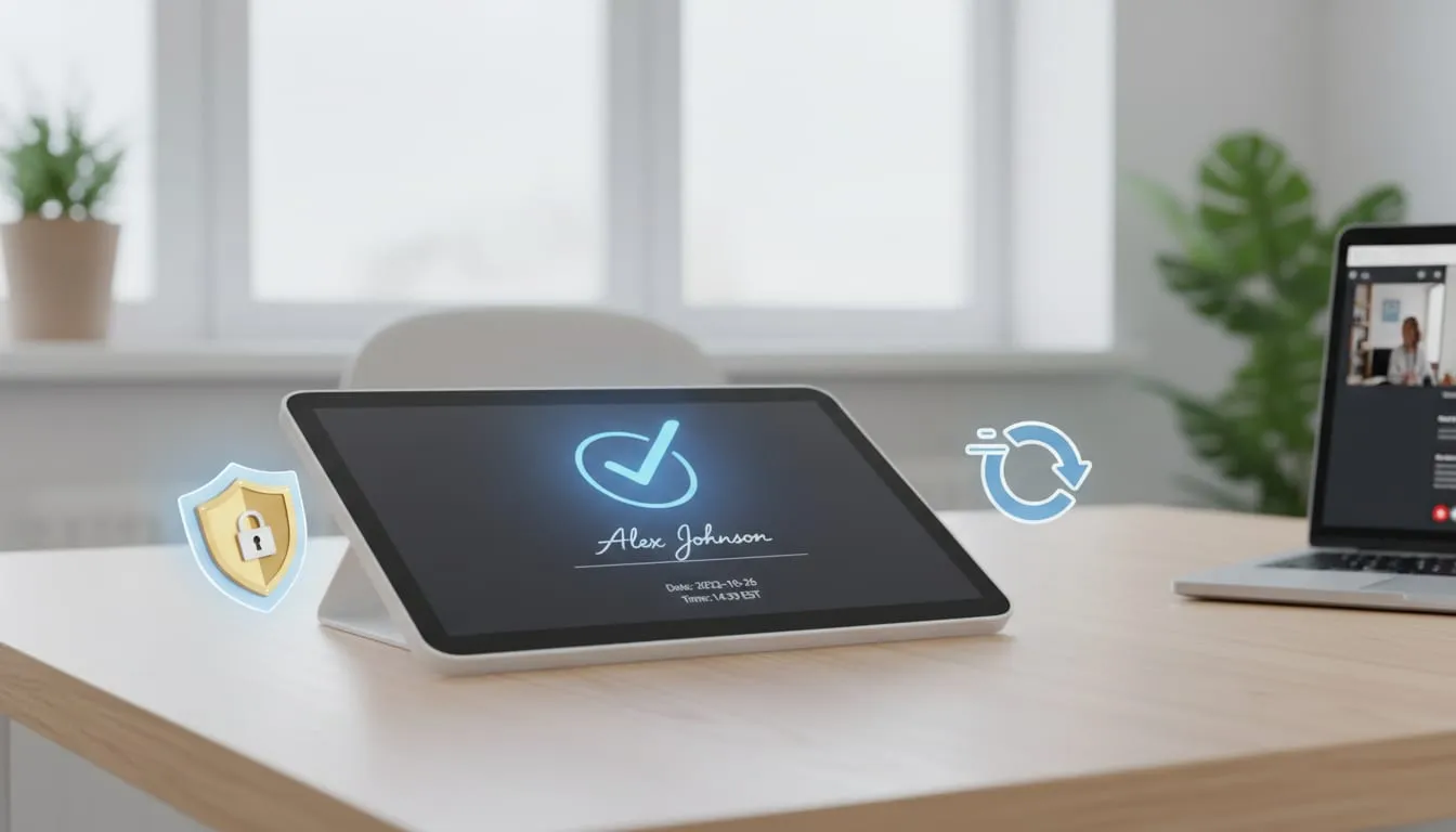 Close-up view of a digital signature pad on a desk
