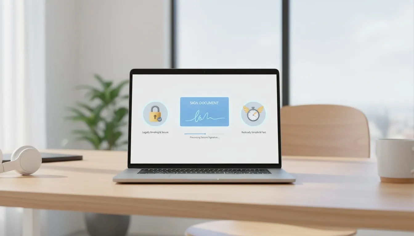 Eye-level view of a laptop showing a digital signature interface