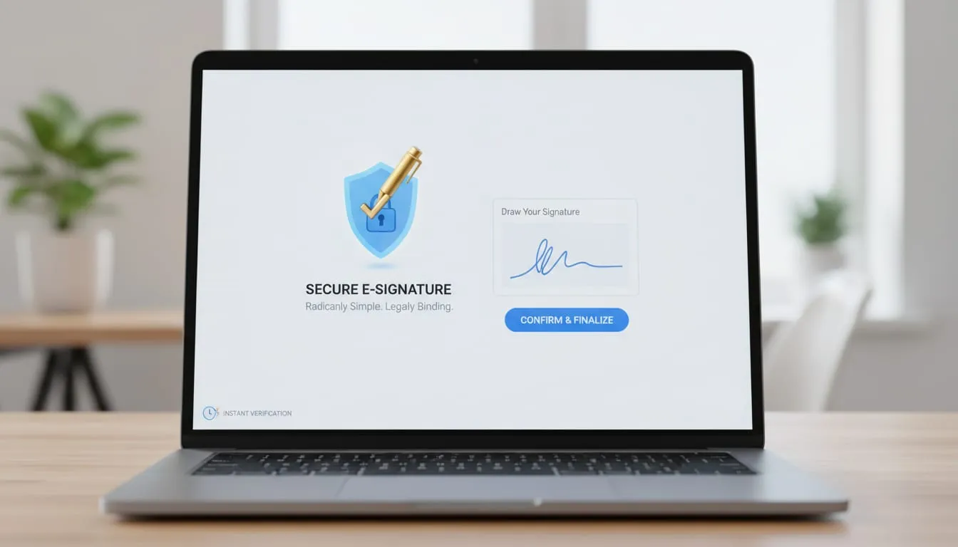 Close-up view of a laptop screen showing a digital signature interface
