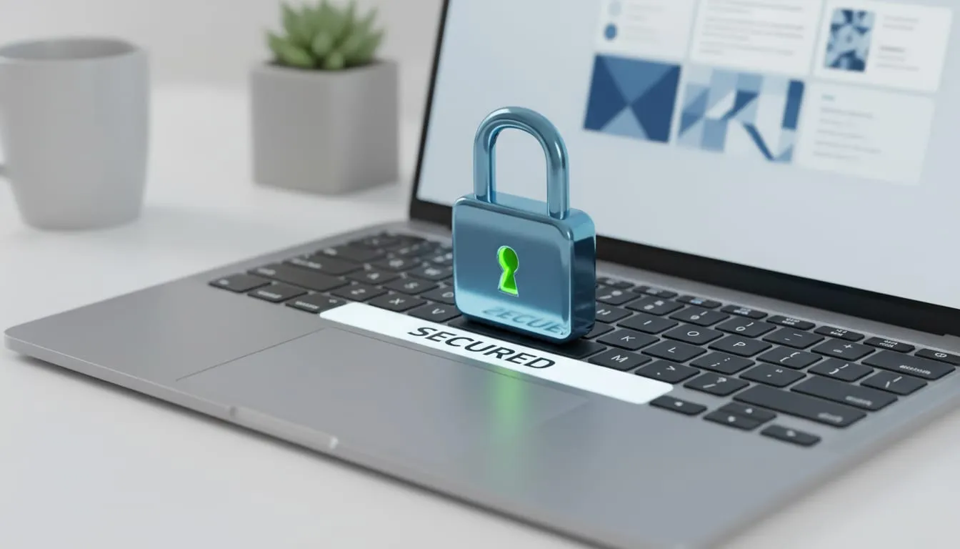 Close-up view of a digital padlock on a laptop keyboard