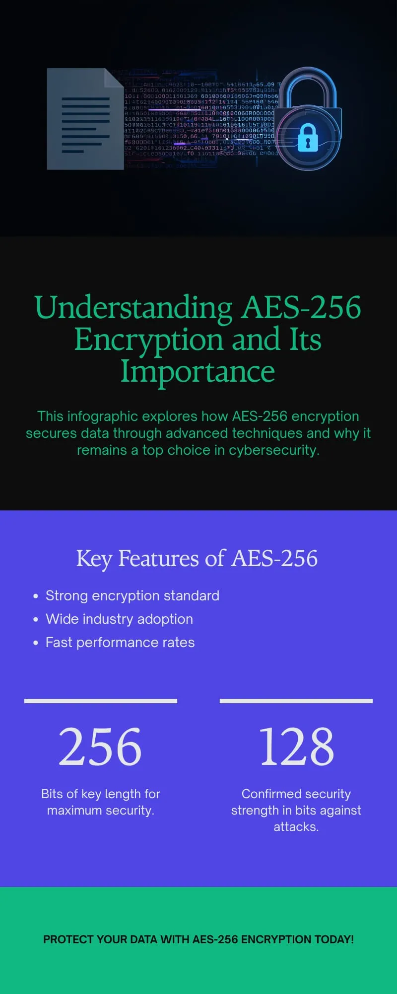 Infographic with a summary of what AES-256 Encryption is.