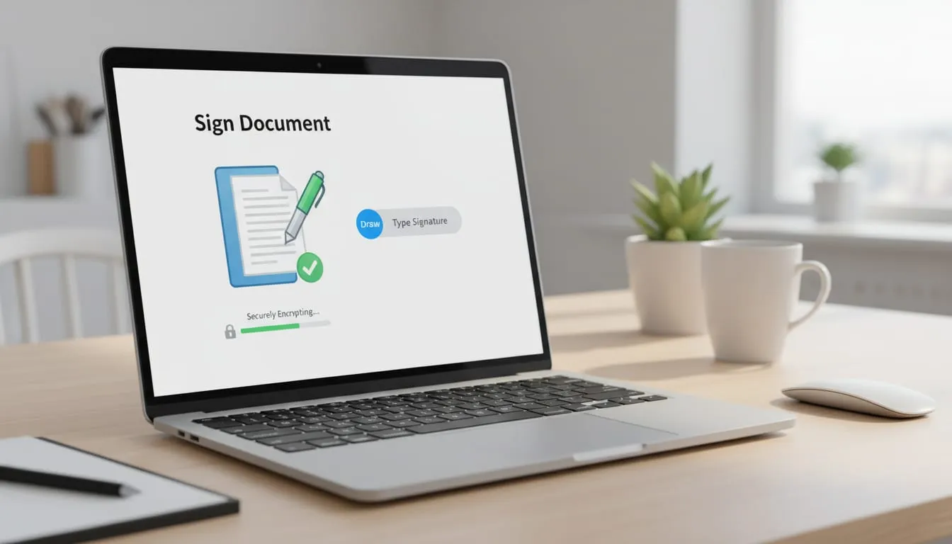 Eye-level view of a laptop showing an electronic signature interface